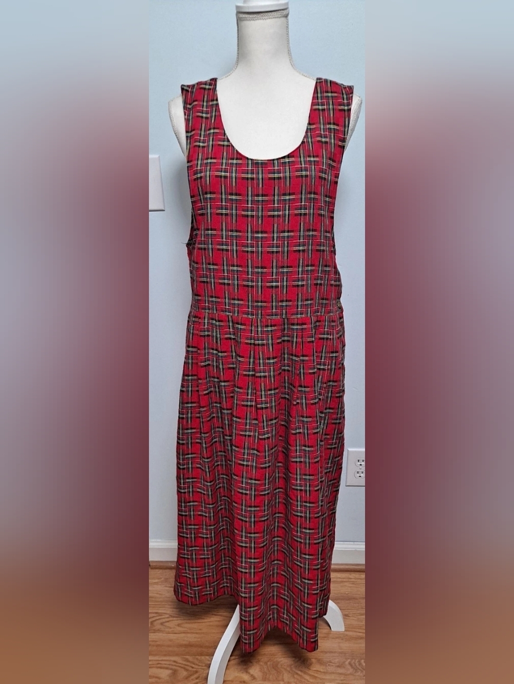 Red Plaid Sleeveless Maxi Dress